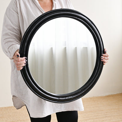 Black Round Rattan Mirror 3