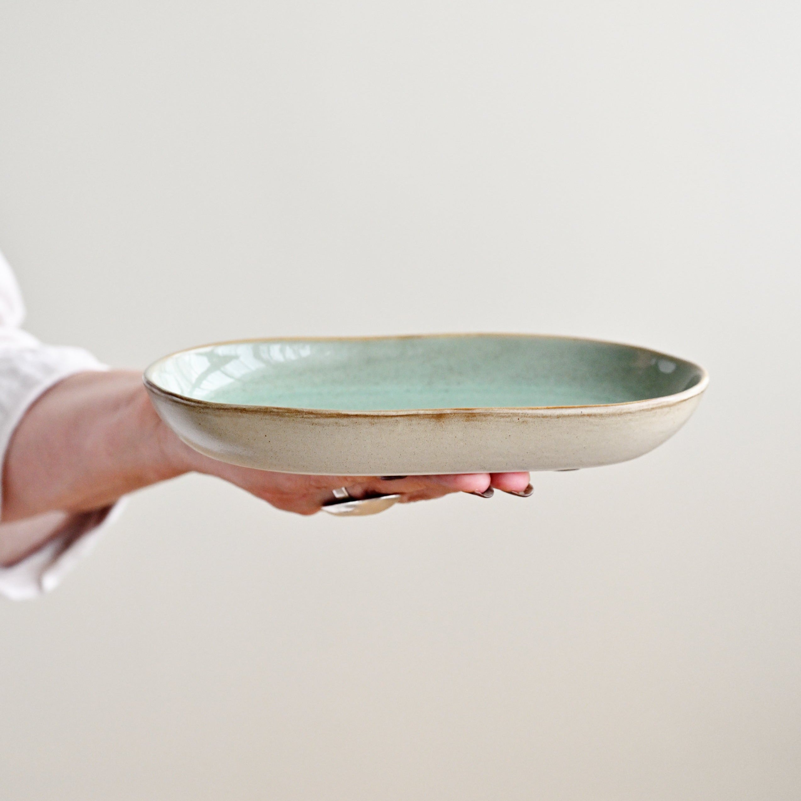 Galet Shallow Oval Bowl - Sage