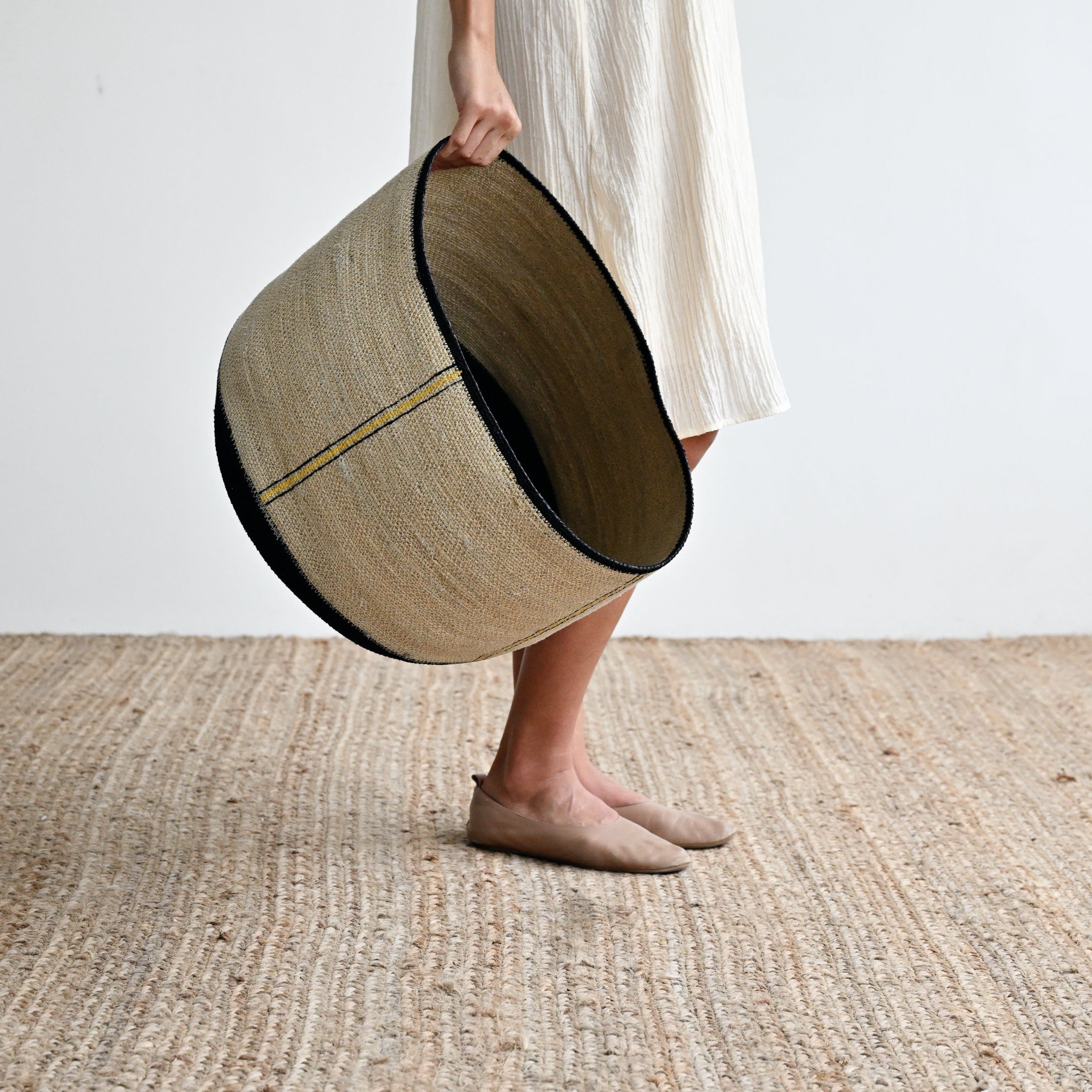 Lavasa Woven Basket with Yellow Stripes