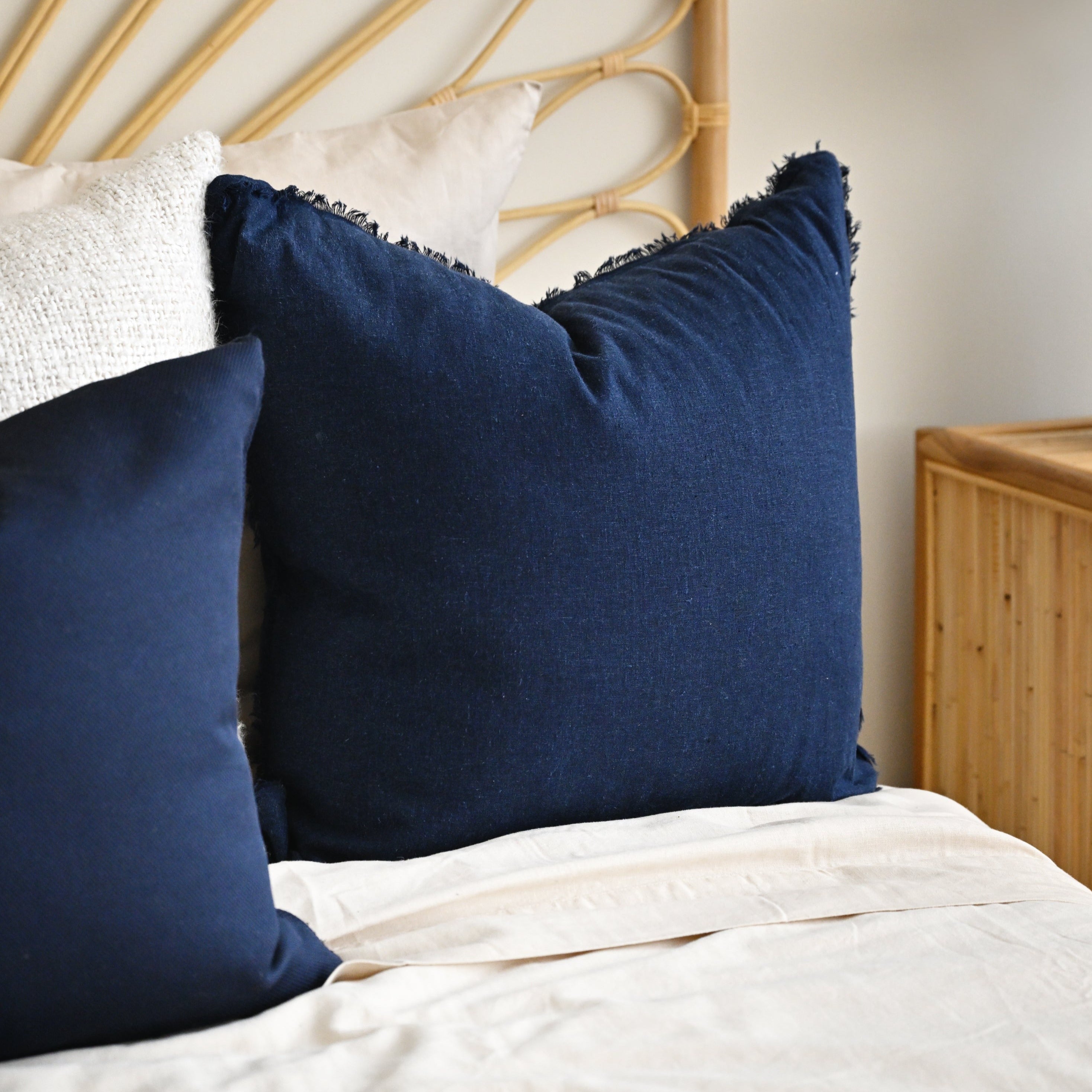 Navy Blue Freya Linen Cushion Square Stylish Cushions and Throws Singapore Island Living