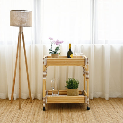 Isola Rattan Bar Cart - White and Tan