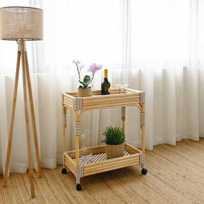 Isola Rattan Bar Cart - White and Tan