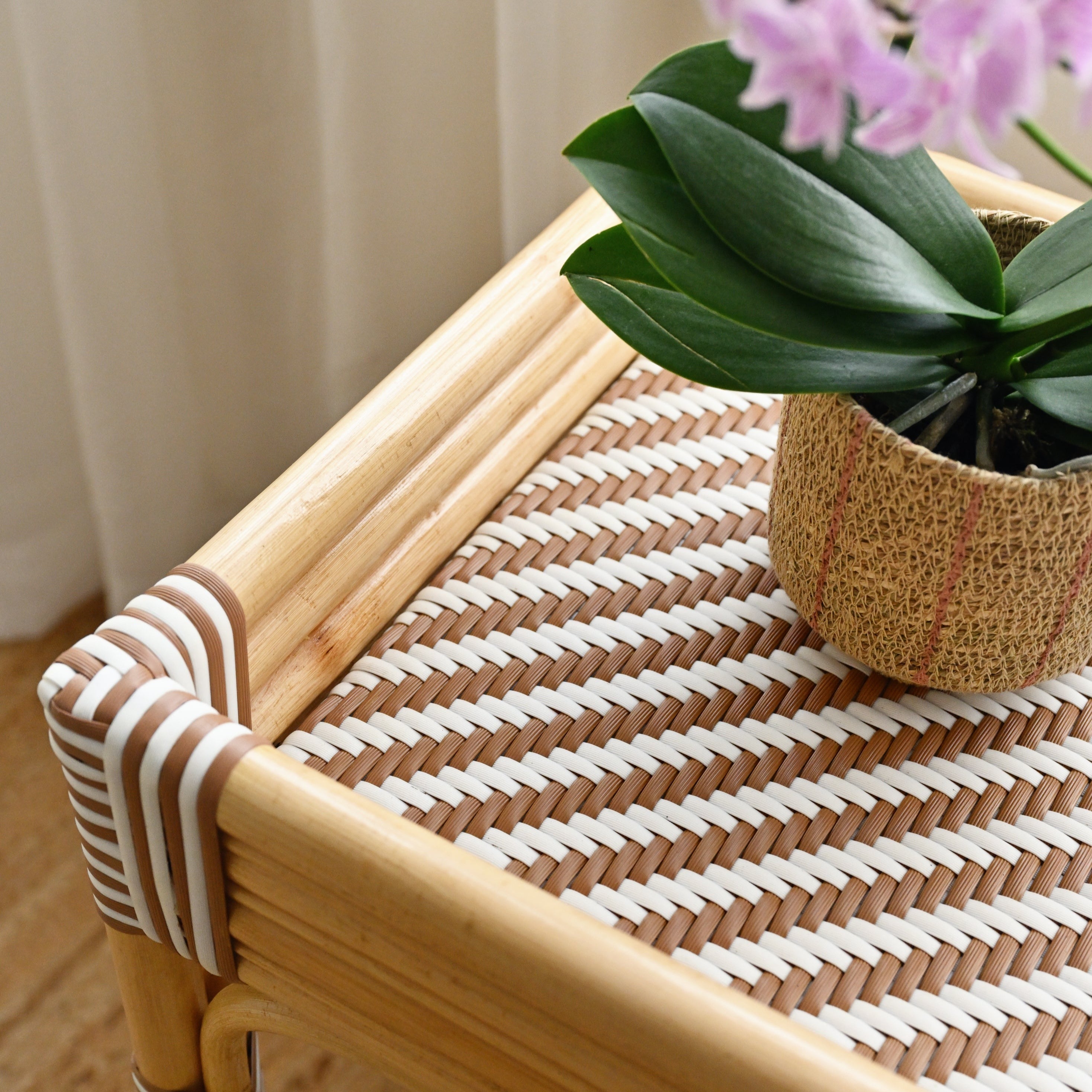 Isola Rattan Bar Cart - White and Tan