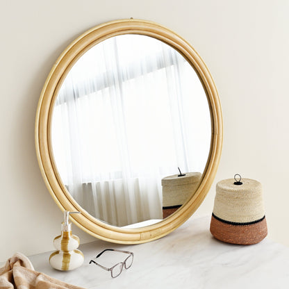 Natural Round Rattan Mirror