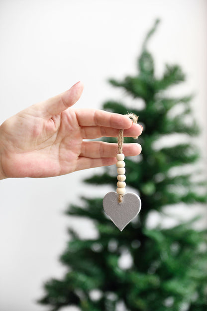 Silver Christmas Tree Ornament with Wooden Beads