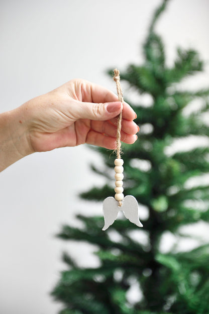 Silver Christmas Tree Ornament with Wooden Beads