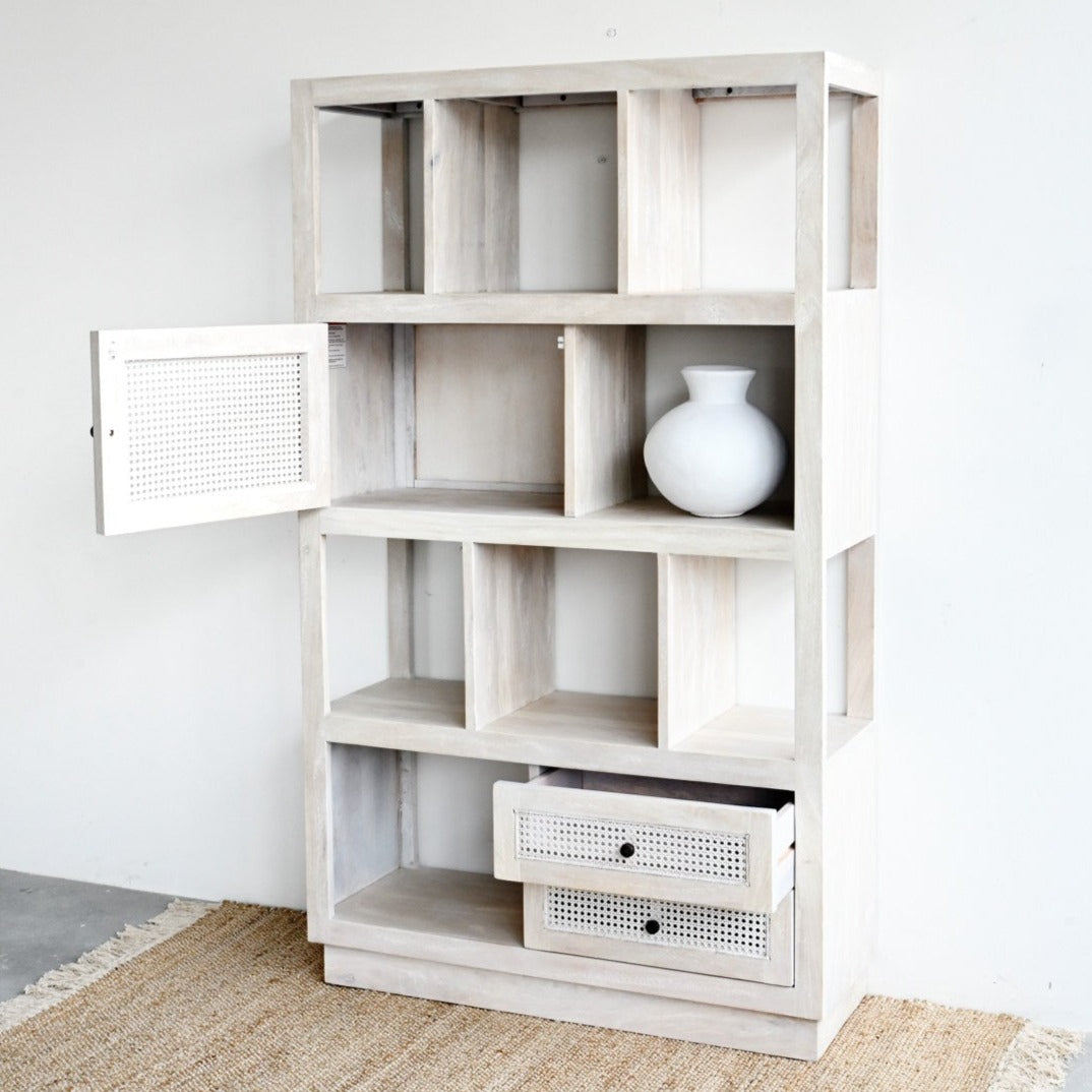 Whitewashed bookshelf on sale