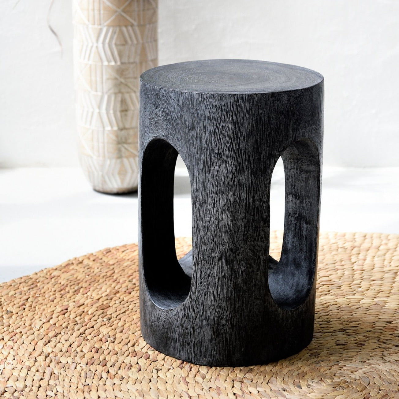 Black Wash Suar Wood Stool Island Living